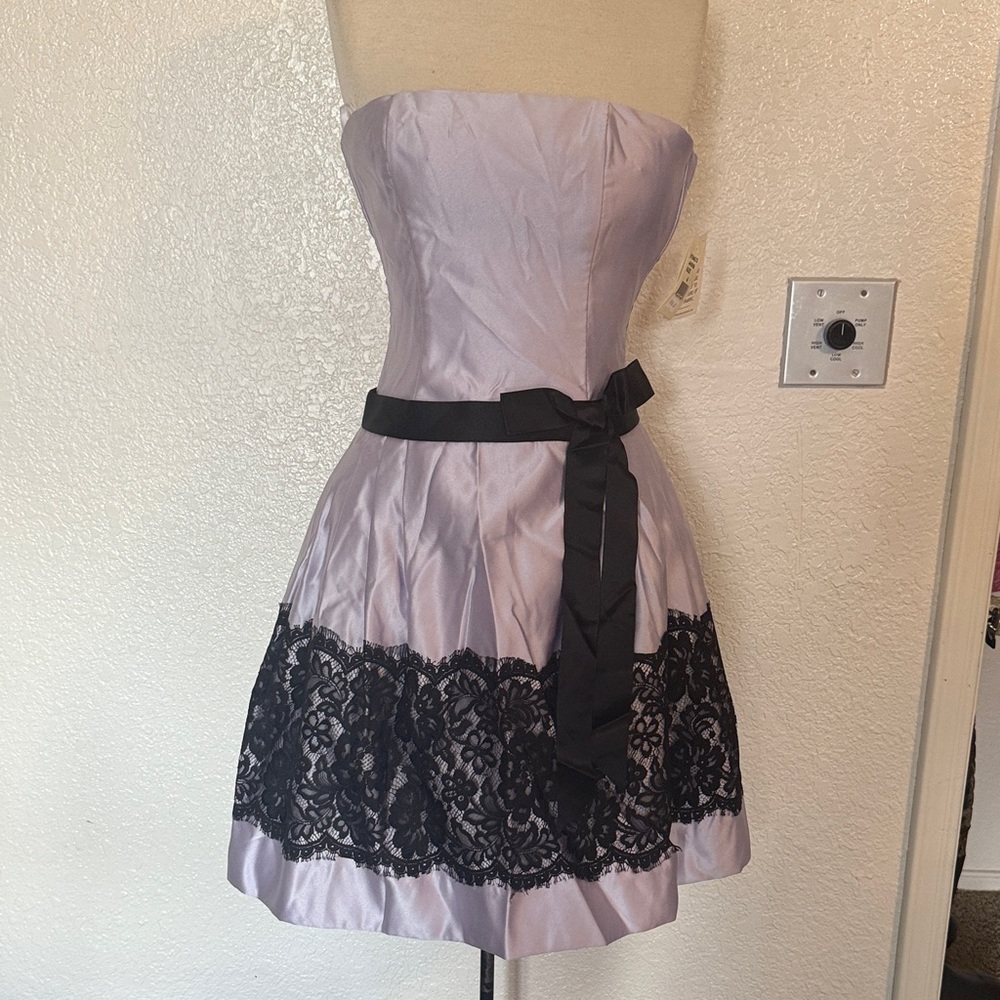 NWT Jessica McClintock Strapless Lavender Dress with Black Lace